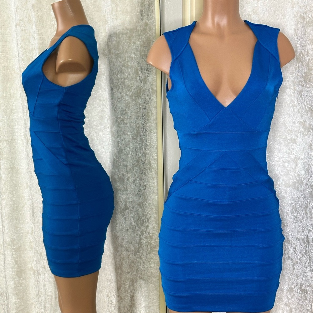 Topshop Blue Ribbed Bodycon Mini Dress